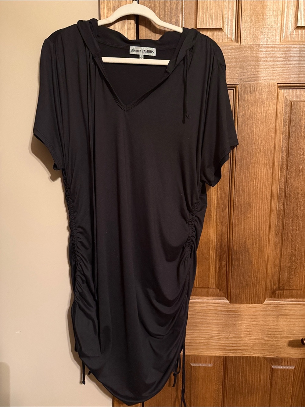 Almost Famous Black Hooded Swim Tunic with Side Ruching